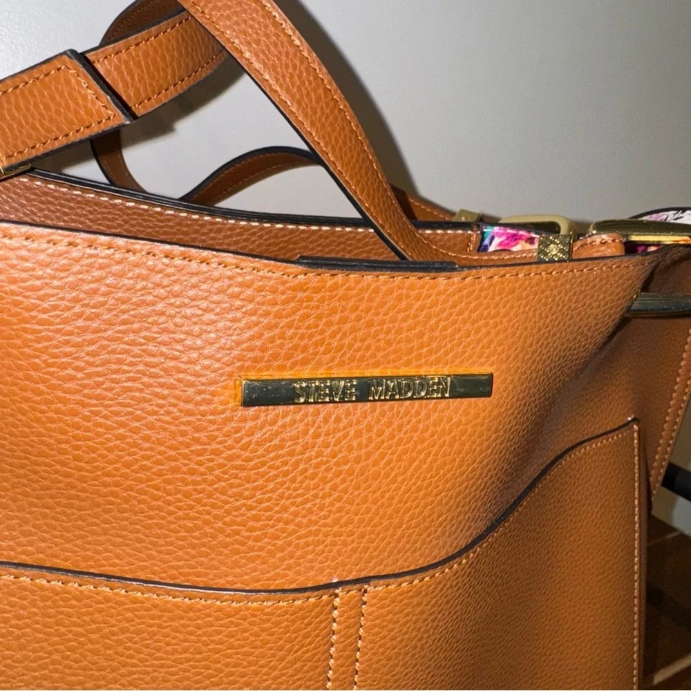 Steve Madden Brown Faux Leather Tote Bag Floral inside‎ - Picture 6 of 6
